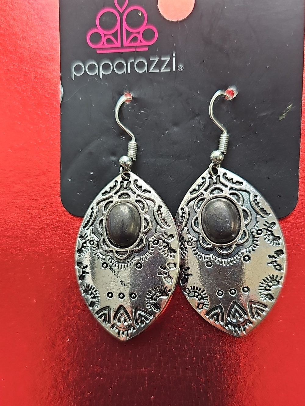 Paparazzi Silver Oval Boho Filigree Drop Earrings